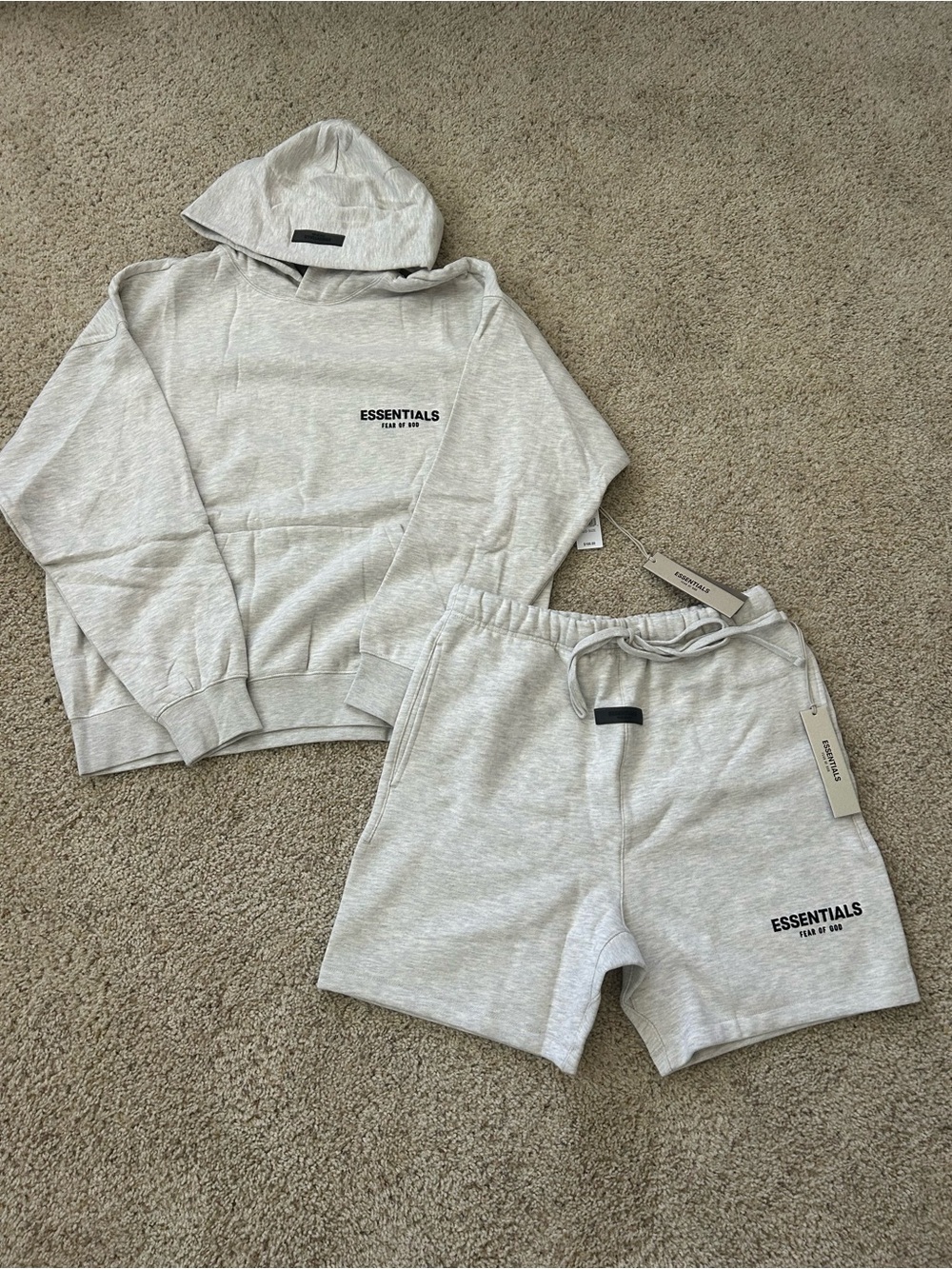 Essentials Men’s Light Oatmeal Cotton Shorts and hoodie combo - ESSENTIALS